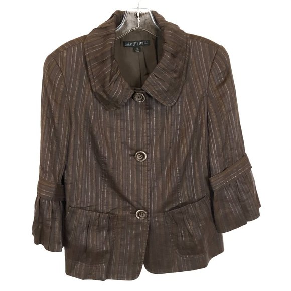 Womens Size 6 Lafayette 148 New York Linen Silk Blend Striped Blazer Jacket - Picture 4 of 6